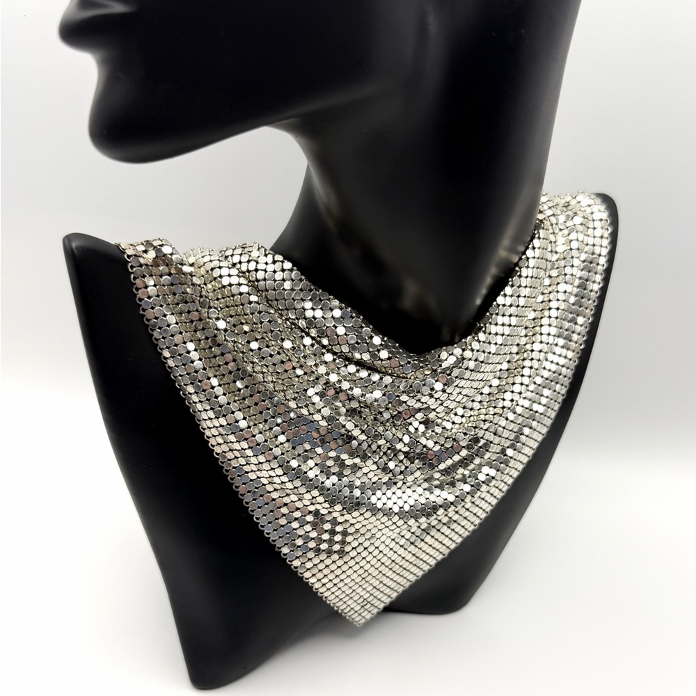 Vintage Whiting & Davis Silver Mesh Bib Necklace Draped Scarf Statement Piece - Picture 13 of 14